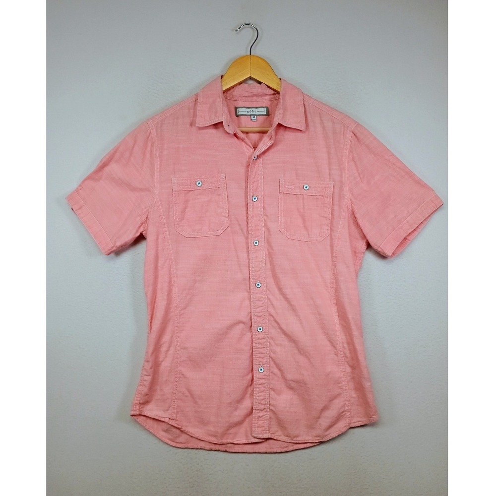 Summer Casual pd&c Men Size M Coral Pink Short Sleeve Button Down Shirt PN9B0SAL